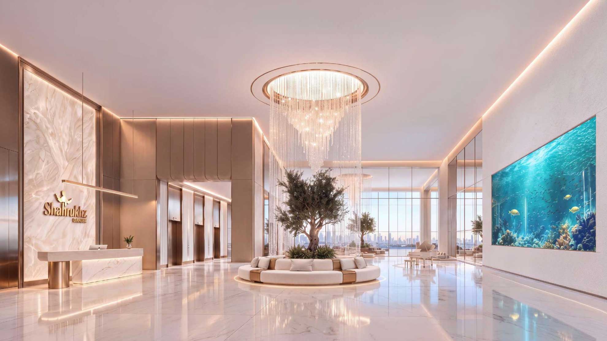 enter shahrukhz residences by danube with the grand chandelier design