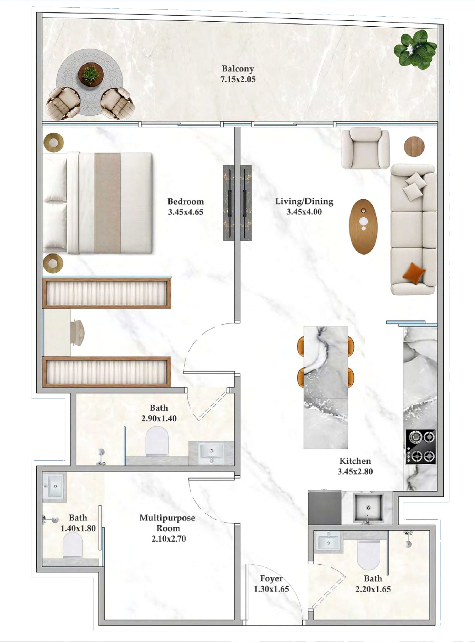 1BHK with maids quarter completely furnished