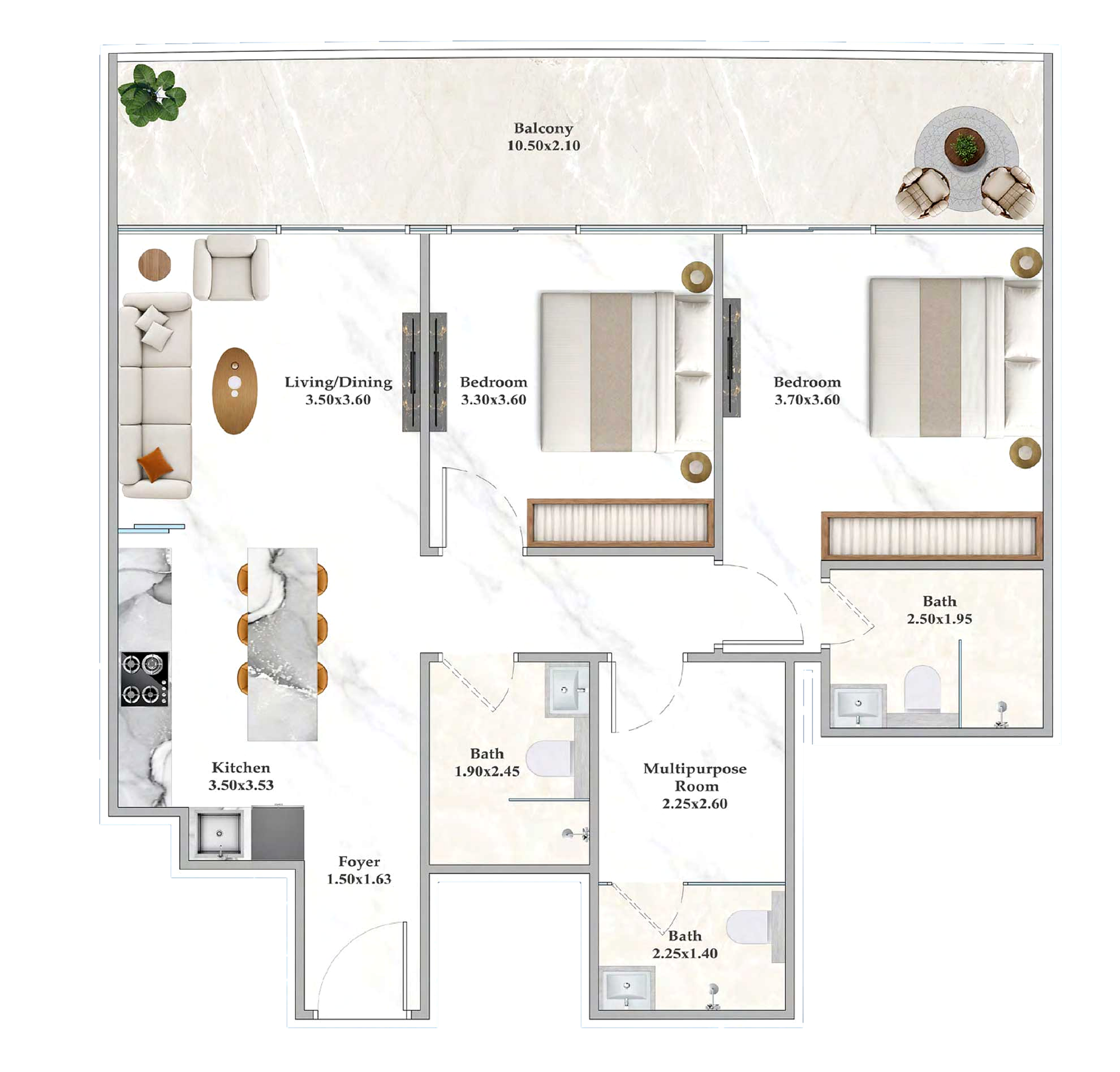 2BHK with maids quarter