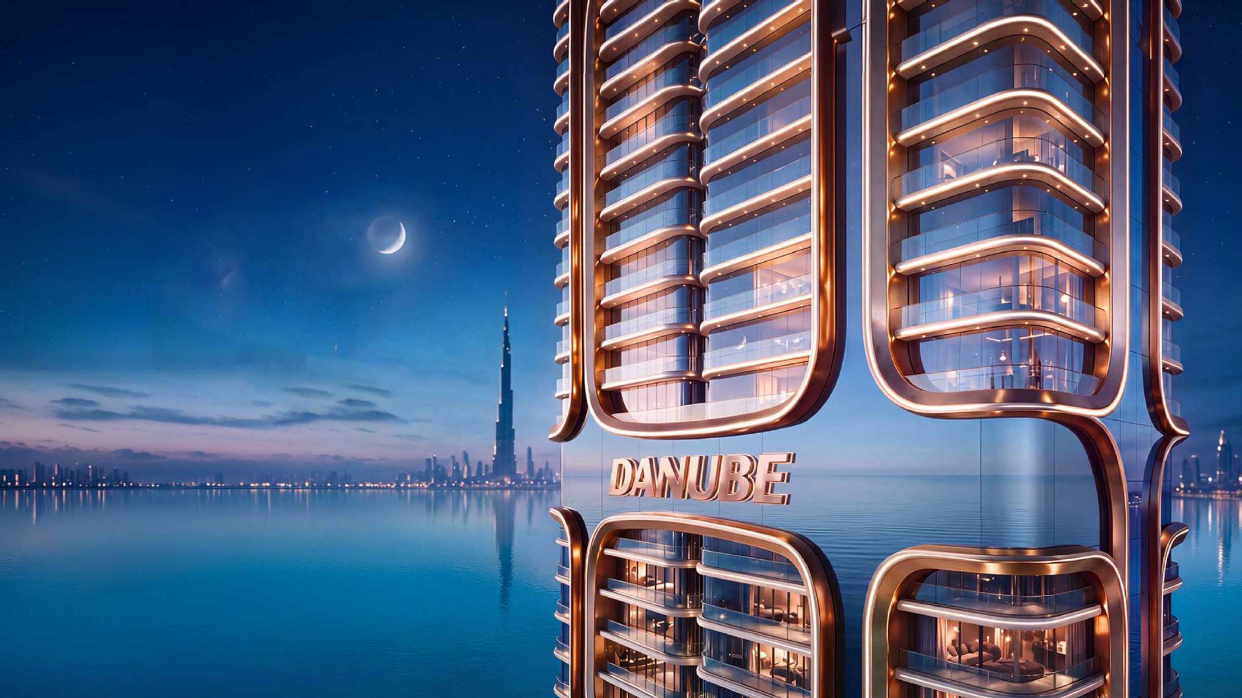 Elevation view during dawn overlooking the arabian gulf from shahrukhz residences balcony